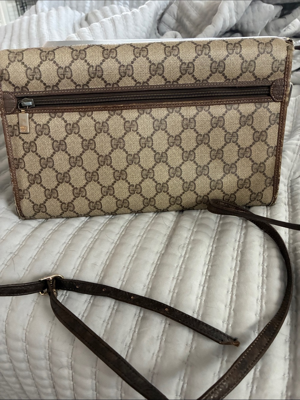 Gucci Beige Monogram Crossbody with Brown Leather Trim and Gold Buckle - Picture 3 of 13